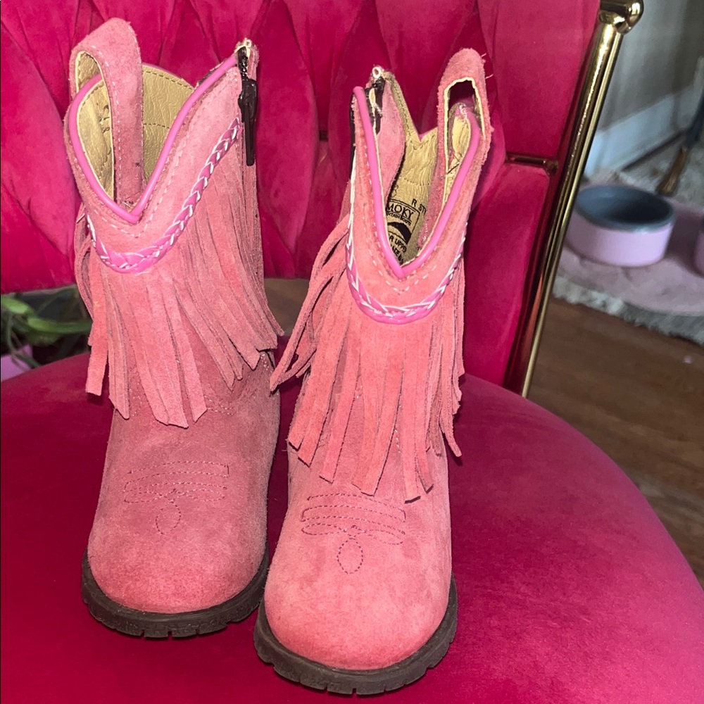 Girls Smoky Mountain Genuine Leather Pink Suede Fringe Boots